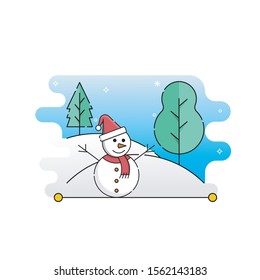 Christmas Snowman vector illustration isolated on white background. Cute Funny Snowman in trendy flat design style. Christmas Snowman vector icon modern and simple flat symbol for graphic.