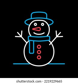 Christmas snowman vector isolated on black background icon. Winter sign. Graph symbol for travel and tourism web site and apps design, logo, app, UI