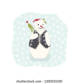 Christmas Snowman With Waistcoat Clipart, Hand Drawn Holidays Illustration for Winter Fashion Prints, Adorable Stationery, Xmas Decor, Greeting Cards, Party Invitations or Trendy Nordic Festive Gifts