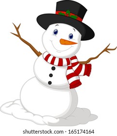 Christmas Snowman wearing a Hat and red scarf