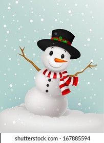 Christmas Snowman wearing a Hat and red scarf