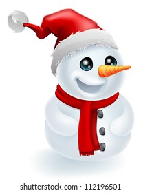 Christmas Snowman wearing a Santa Hat and red scarf