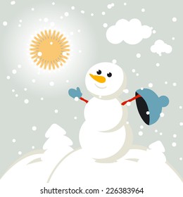 Christmas snowman Winter Fun vector 2015 retro art illustration