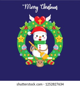 Christmas Snowman with wreath, Flat Design Style Eps 10. 1