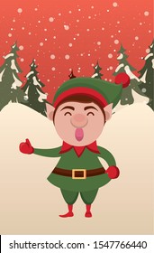christmas snowscape scene with cute elf character vector illustration design