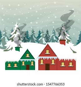 christmas snowscape scene with house vector illustration design