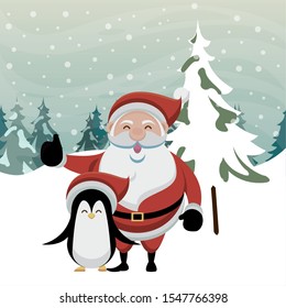 christmas snowscape scene with santa claus vector illustration design