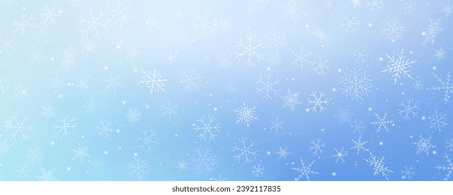 Fondo de nieve de Navidad. Cielo blanco frío de invierno. Bizarda de hielo vectorial sobre la textura gradiente con copos. Papel mural de Año Nuevo festivo para la venta de temporada