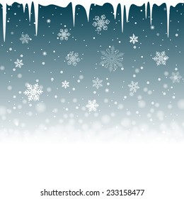 Christmas snowy background with icicles. Vector illustration