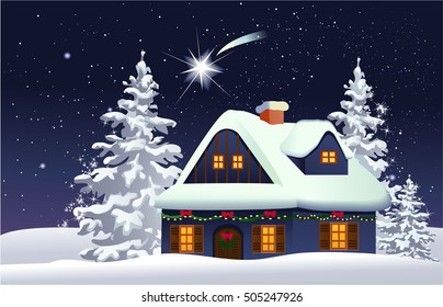 Christmas snowy house