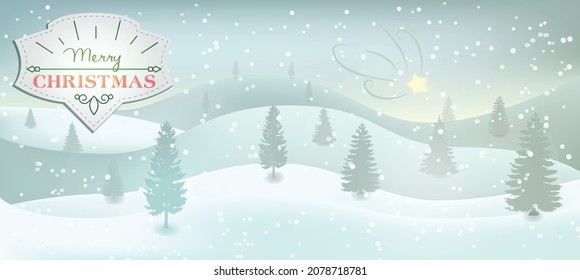 
Christmas Snowy Night Vector Wallpaper. Winter Landscape with Christmas Tree Mountain