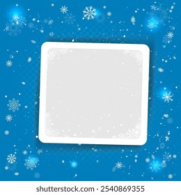 Christmas Snowy snapshot photo frame blue template. Winter Holiday snowfall photography picture season