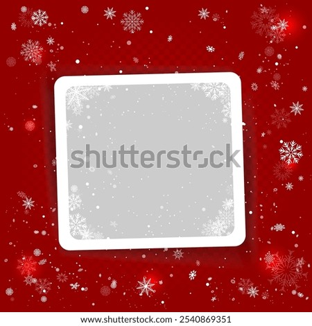 Christmas Snowy snapshot photo frame red template. Winter Holiday snowfall photography picture season