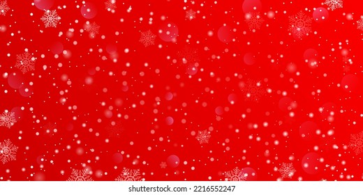 christmas snowy winter landscape background. falling white snowflakes on red background 