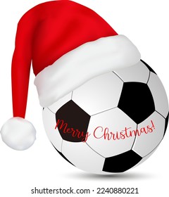 La pelota de fútbol de Navidad y el sombrero de Santa Claus. Vector