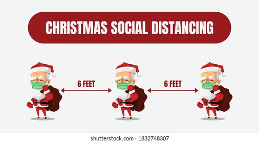 christmas social distancing infographic, cute santa claus keep 6 feet social distancing. 