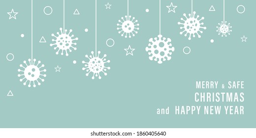 christmas social distancing vector illustration. merry and safe christmas happy new year winter season greeting card. coronavirus covid 19 protection xmas concept background