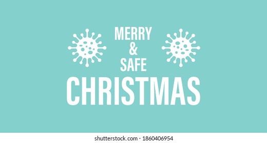 christmas social distancing vector illustration. merry and safe christmas winter season greeting card. coronavirus covid 19 protection xmas concept background