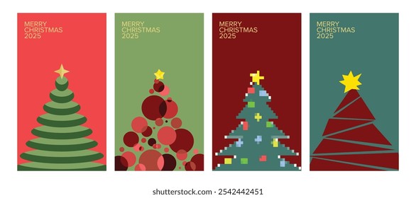 Christmas social media design template with decorative christmas tree illustration. flat christmas tree design vector illustration. 