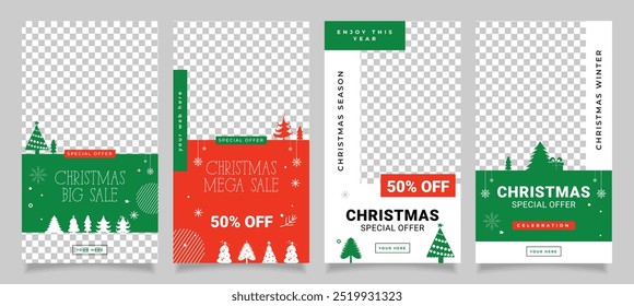 Christmas social media instagram stories collection template design, happy new year holiday events