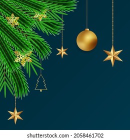 Christmas social media post green leaf and golden shanoflackes with golden star