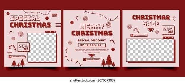 Christmas social media post template design collection. Usable for social media post, card, banner, and website.