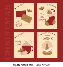 Christmas Social Media Posts Or Greeting Cards On Red Background.