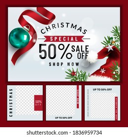 Christmas social media promote,promotion post templates.post square frame for social media set.