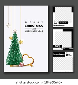 Christmas social media promote,promotion post templates.post square frame for social media set.3D vector.