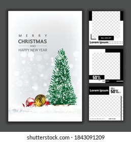 Christmas social media promote,promotion post templates.post square frame for social media set.vector 3D.