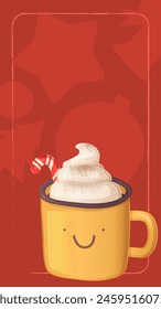 Christmas social media stories red background template with yellow cup 2024. Stock Vector illustrations with Copy Space. Ideal for use on ig, greeting card, banner, and web.