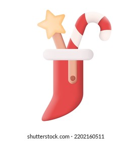 Christmas Sock 3D Icon Vector Illustration on White Background