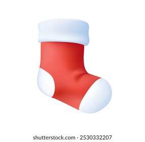 Christmas sock 3D illustration isolated on white background. Winter new year Сhristmas decoration concept icon in 3D style. Sock 3D realistic cartoon modern illustration