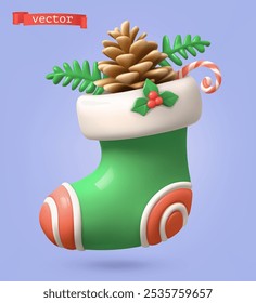 Christmas sock 3d vector icon