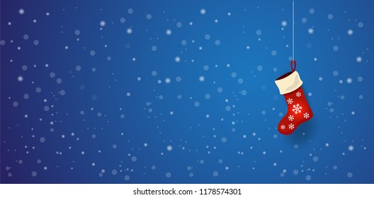 Christmas  sock  ,background with snow   