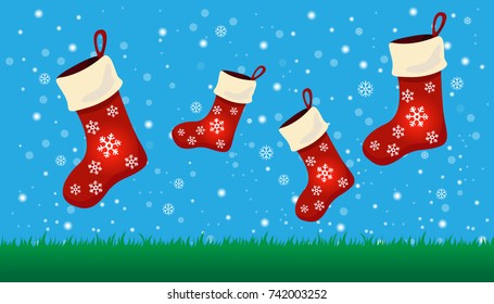 Christmas  sock  ,background with Christmas snow   