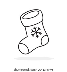 Christmas sock. Black christmas sock with snowflake. Vector illustration