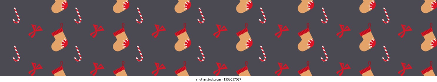 christmas sock bow lollipop candy decoration bow merry xmas happy new year winter holidays concept seamless pattern sketch horizontal vector illustration