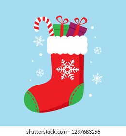 Christmas sock with candies and gifts. Vector illustrator