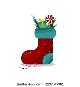 christmas sock with candies and gifts.vector illustration