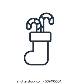 christmas sock with candy cane line web icon on white background