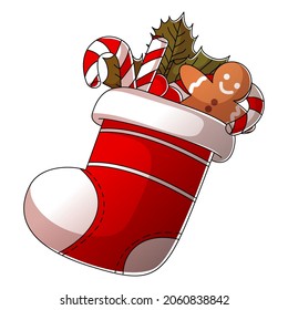 Christmas sock. Christmas candy. December decorations