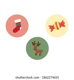 Christmas Sock, Candy, Deer Icon Vector Bundle