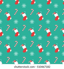 Christmas sock and candy seamless vector pattern design