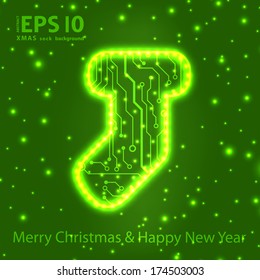 Christmas sock in circuit board style background. eps10 vector illustration