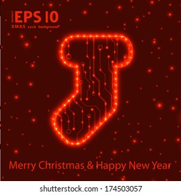 Christmas sock in circuit board style background. eps10 vector illustration