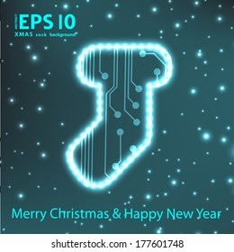 Christmas sock in circuit board style background. eps10 vector illustration