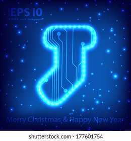 Christmas sock in circuit board style background. eps10 vector illustration