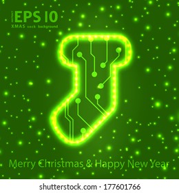 Christmas sock in circuit board style background. eps10 vector illustration