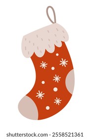 Christmas sock clipart. Christmas clipart. Cute festive object. Hand drawn vector illustration in flat style